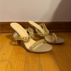 SHEIN Gold Chain Tan Heels